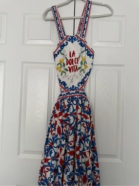 SHEIN White Red and Blue 'La Dolce Vita' Maxi Dress